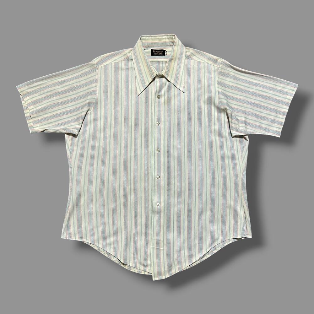 Vintage 60s Shirt Striped Button Up Dagger Collar Arnel Fabric Disco Mod Large